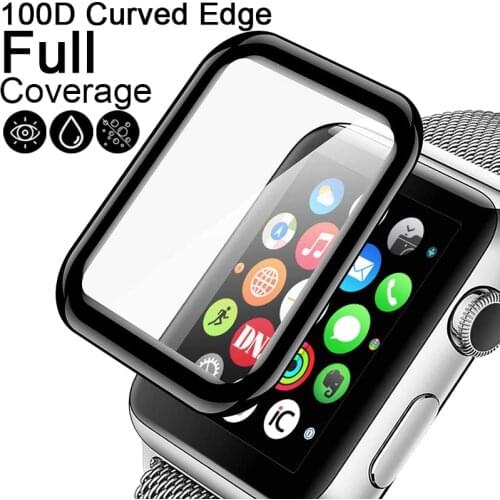 100D Curved Tempered Glass for Apple Watch Series 5 4 2 3 1 HD Screen Protector film for iWatch 38mm 40mm 42mm 44mm Full Glue