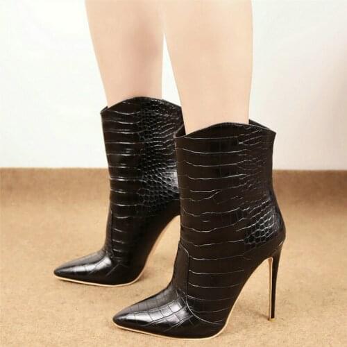 2021 Winter Women Shoes Fashion Super High Heel Ankle Boots Artificial Leather Spring Autumn Pointed Toe Ladies Calf High Boots