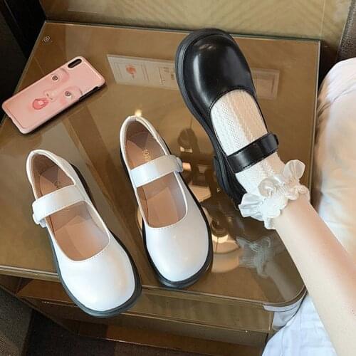 2021 Spring Female Flats Mary Janes Shoes Platform Lolita Shoes Girl Shoes White Low Heel Casual Leather zapatos mujer 8933L