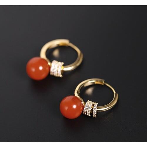 DAIMI Persimmon Red South Red Agate Earrings Womens Natural Genuine 925 Sterling Silver Jade Earrings Custom