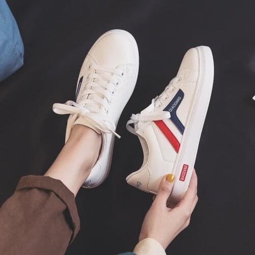 Flat White Shoes for Women 2021 Spring New Student Daily Korean Style Lace up Casual White Shoes for Women Ins Fashion