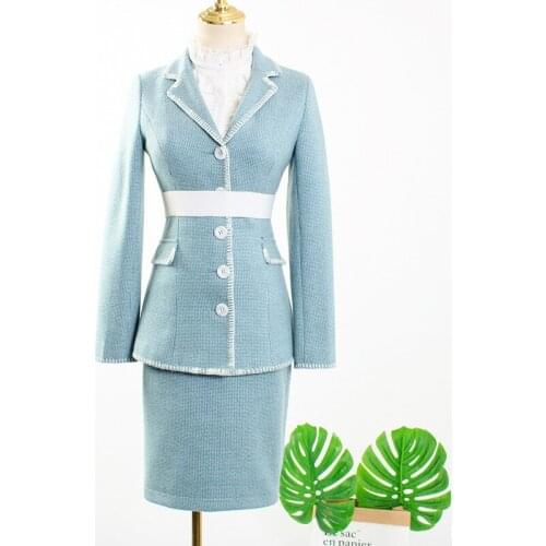 2020 Korean Drama Two Piece Set Women Blazer Skirt 2 Pieces Sets Fashion Elegant Autumn Suits Lace Shirt Coat Female YQ420