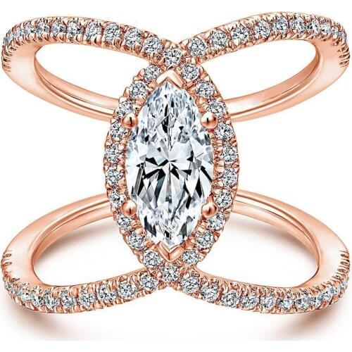 Cute Female Crystal Leaf Big Ring Charm Rose Gold Silver Color Wedding Rings For Women Luxury Bride Zircon Stone Engagement Ring