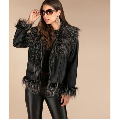 Womens casual fashion Imitation Raccoon Dog Fur Imitation fur coat sheepskin Imitation leather clothing long sleeve Fur collar
