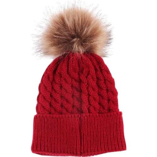 Newborn Baby Kids Girls Boys Winter Warm Knit Hat Furry Balls Pompom Solid Warm Cute Lovely Beanie Cap Gifts6