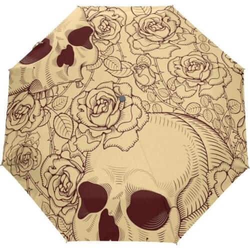 Fully Automatic Wind Resistant Umbrella the Fashion Element Flower Skull Umbrella Women Sun Rain Anti UV Folding Umbrellas