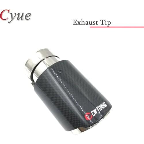 1Piece CW Glossy Carbon Fiber + 304 Stainless Steel Universal Exhaust Pipe Tip Car Exhaust Muffler
