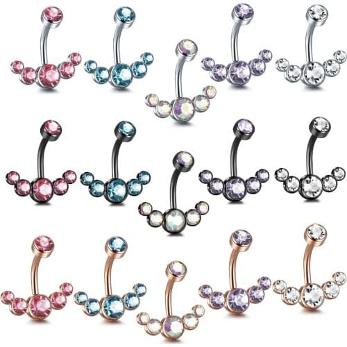 1Pc Stainless Steel Belly Button Rings Crystal Rhinestone Navel Piercing Ombligo Ball Nombril Belly Rings Body Piercing Jewelry