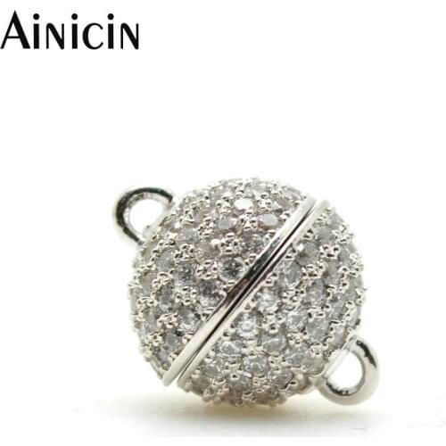 10pcs Rhinestone Crystal Micro Pave Magnet Clasp Silver Plated Double Circle Connectors For Luxury Jewelry Making Materials