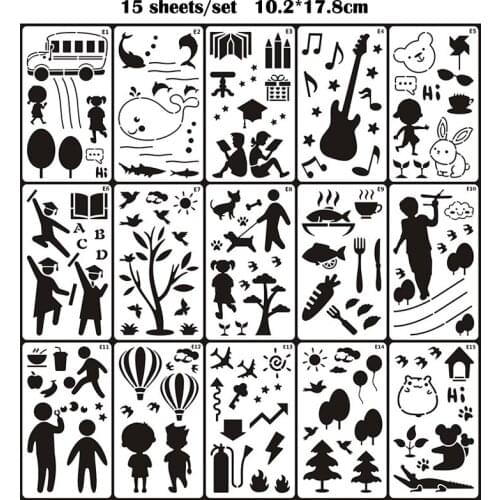 15pc Painting Inkjet Template Bullet Journal Stencils DIY Scrapbooking Album Decorative Accessories Drawing Template Reusable