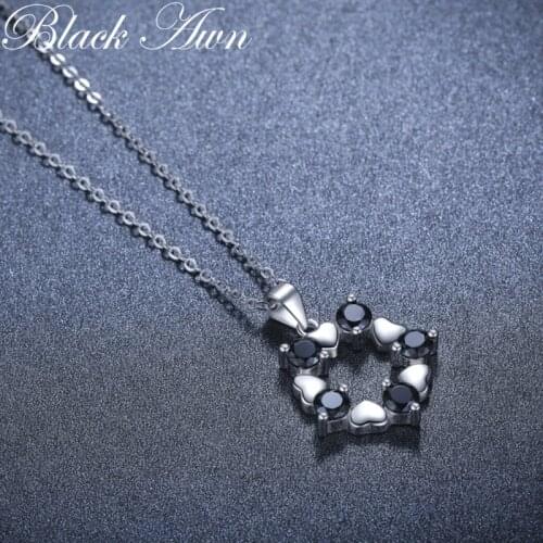 2021 New Black Awn Silver Necklace Genuine 100% 925 Sterling Silver Necklace Women Jewelry Heart Pendants P201