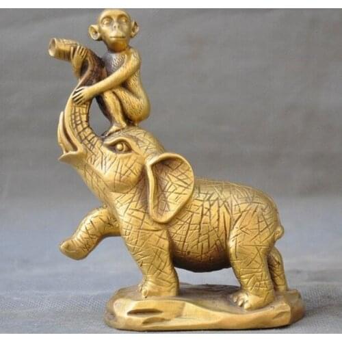 5" Collect China Fengshui Bronze Gild Animal Monkey Ride Elephant Lucky Statue