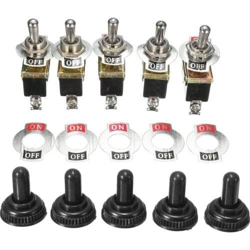 5 Pcs/set Heavy Duty 15A 250V SPST Control 2Pins 2 Terminal ON/OFF Toggle Rocker Switch Waterproof Boot For Car Boat