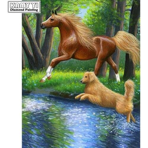 5D Diamond Embroidery animal Full square Diamond Mosaic horse dog Needlework Rhinestone Home Decor Diamond Painting XY1