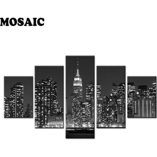 Full Square/Round Drill 5D DIY Diamond Painting "5pcs Black And White City Night Building"3D Diamond Embroidery Cross Stitch