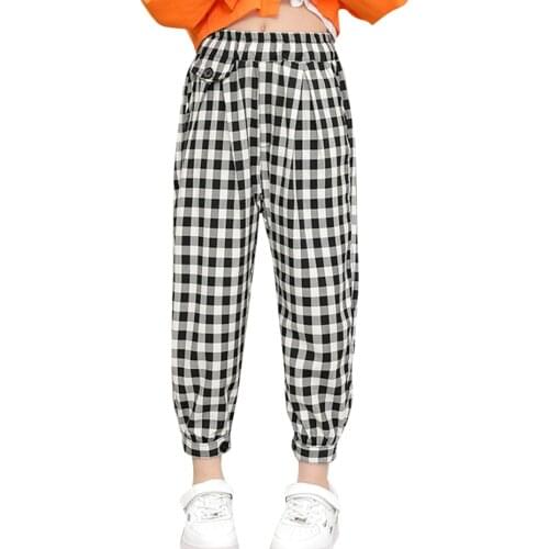 Girls Pants Plaid Pattern Kids Girls Pants Spring Autumn Kids Pants Casual Style Clothes Girl 6 8 10 12 14