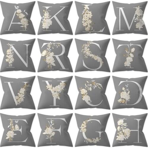 Gray Color Decoration Letter Pillow Case English Alphabet Polyester Cushion Cover for Sofa Home Decoration Flower Cushion Case