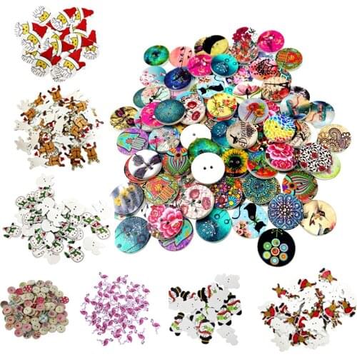 50Pc Lovely Pink Flamingo Wood Buttons For Scrapbooking/Card Making/Crafting