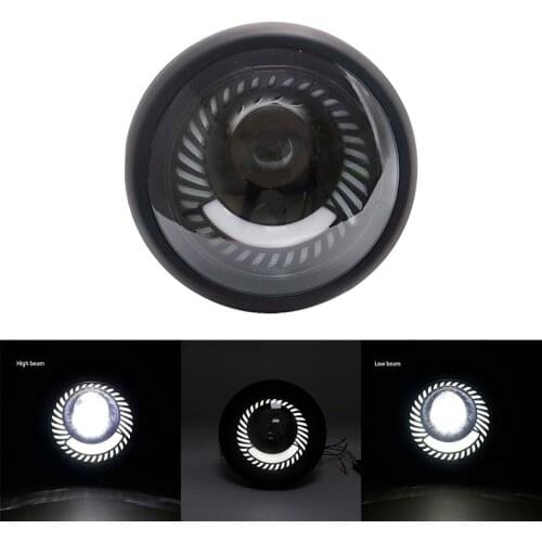 For Cafe Race 6.5 inch Motorcycle Round LED Halo Headlight 12v High beam Universal distance light