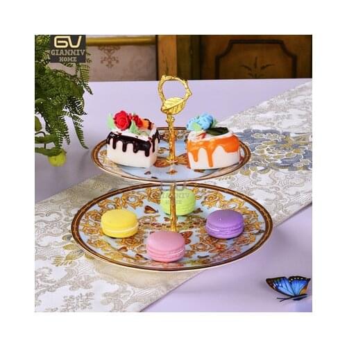 European Butterfly Bone China Two-layer Plates Cake Fruit Snack Plate Afternoon Tea Ceramic Gift Tray Tableware Decoration