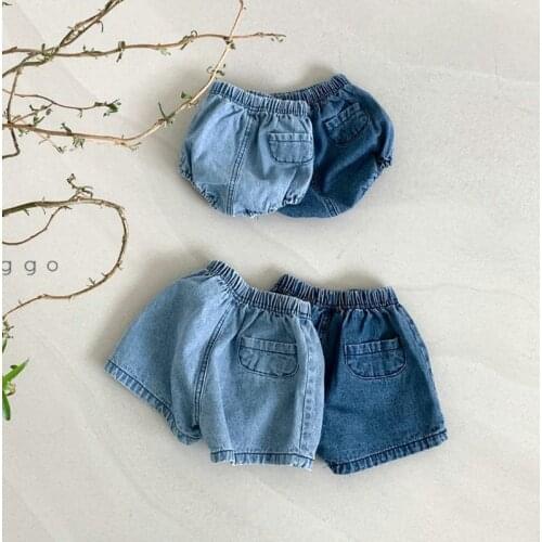Korean Baby Denim Shorts Infants Toddlers Baby Boys Girls Bloomers Foreign-style Fart Solid Color Pants Casual Cute Bread Pants