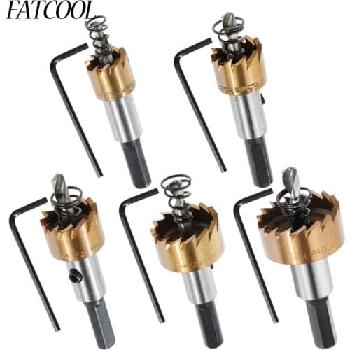 FATCOOL 5 Pcs Carbide Tip HSS Drill Bit Saw Set Metal Wood Drilling Hole Cut Tool for Installing Locks 16/18.5/20/25/30mm
