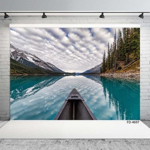 Clouds Trees River Boat Photography Backdrop Customized Background for Baby Children Portrait Scenic Photoshoot Photo Studio
