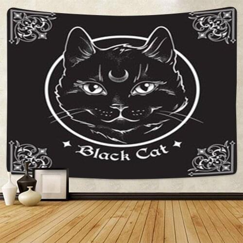 Black Cat Tapestry Witchcraft Wall Hanging Halloween Goth Hippie Art Tapestries Polyester Fabric Bedroom Living Room Dorm Decor