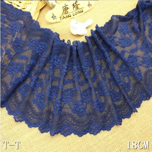 Hot Sale 5 Meters Blue Garment DIY Wedding Lace Material Wide Elastic Lace Trim 18cm Width