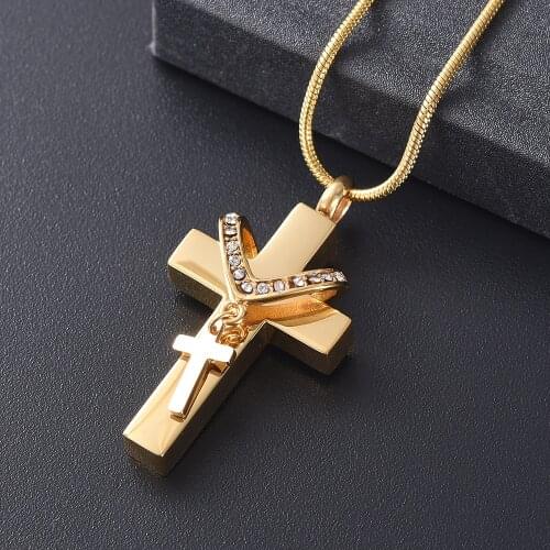 Christian Cross Cremation Urn Pendant with Mini Cross Charm Stainless Steel Ash Urn Keepsake Necklace Memorial Jewelry