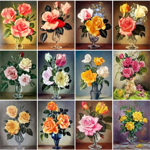 HUACAN 5D DIY Diamond Painting Full Round Square Flower Vase Diamond Embroidery Sale Rose Rhinestones Mosaic Home Decor