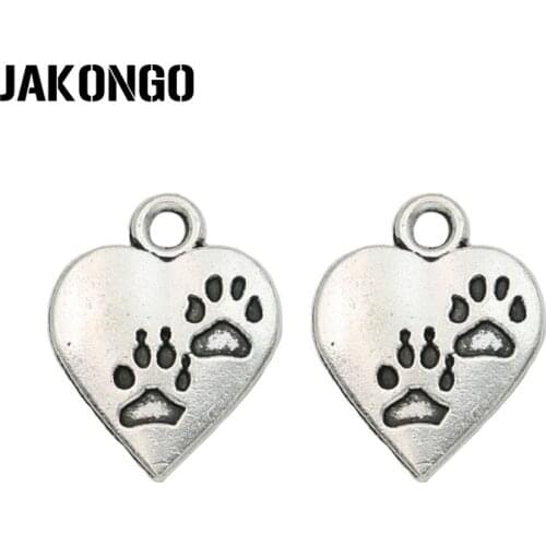 JAKONGO Antique Silver Plated Heart Dog Footprint Charm Pendant fit Making Bracelets Jewelry Findings Craft DIY 17x13mm
