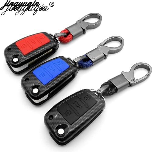 Jingyuqin Carbon Fiber Car-Styling Auto Protection Key Shell Cover Case For Audi C6 A7 A8 R8 A1 A3 A4 A5 Q7 A6 C5 Double Protect
