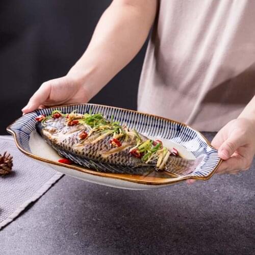 Ceramic dish, fish dish, steamed fish dish, grilled fish dish, household dish, binaural baking dish, baking dish, microwave oven