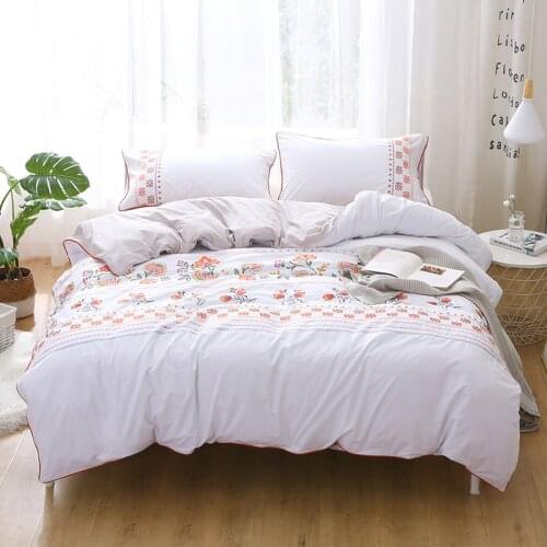 3PCS Bedding Sets Queen King Size Bedding Set 100% Cotton Duvet Cover Pillowcases Luxury Embroidery Bed Set White Home Textile