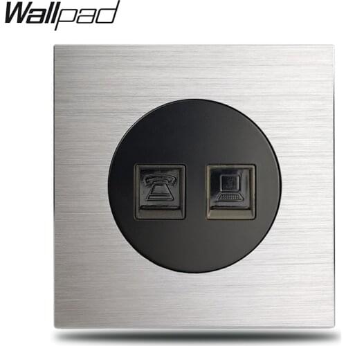 L6 TEL Telephone RJ11 Internet CAT6 Data Computer RJ45 Socket Wiring Outlet Silver Satin Metal Plate Brushed Aluminum