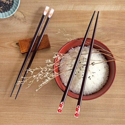 LIYIMENG 4 Pairs Japanese Cherry Blossoms Wood Chopsticks Set Eco-Friendly Dinning Room Tableware Value Gift