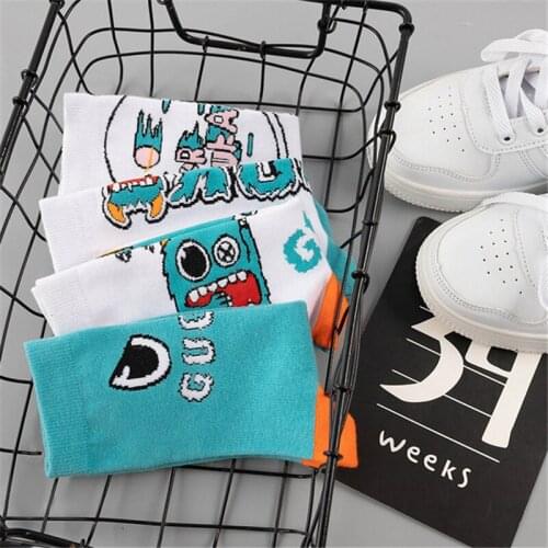Women Men Japanese Cartoon Kawaii Little Monster Cotton Tube Socks Fun Originality Street Skateboarding Sports Socks