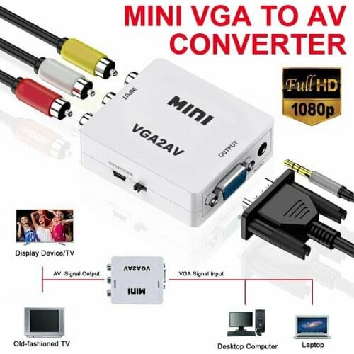 HFES VGA to AV Mini Converter Scaler Adapter Support 1080P VGA2AV Converter PC to TV HD Computer to TV