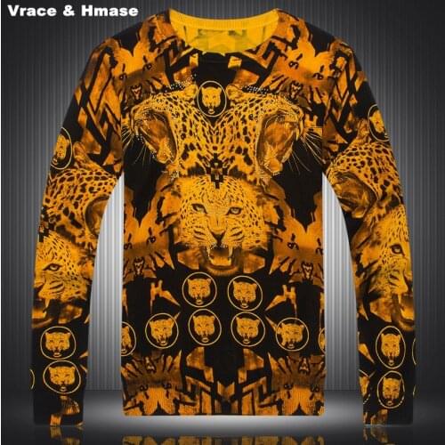 Personalized animal leopard head pattern printing boutique sweater 2016 Autumn&Winter quality wool&cotton sweater men M-XXXL