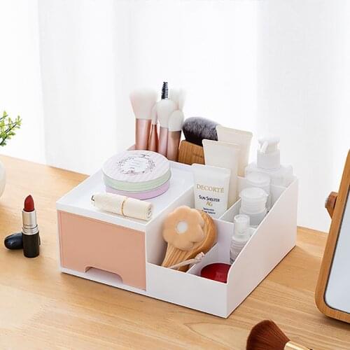 Candy Color Desktop Sundries Storage Boxes Large Capacity Makeup Storage Case With Drawer Plastic Cosmetic Organizer Container
