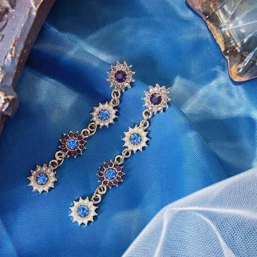 Unusual Earrings For Women 2021trend Goth Piercing Stainless Steel Jewelry Pendant Vintage Aesthetic Alloy Deep Blue Water Drill