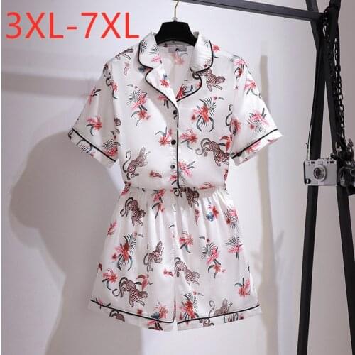 New 2021 Ladies Summer Plus Size Pajamas Sets For Women Large Loose Floral Shirt And Shorts Home Wear Suit 3XL 4XL 5XL 6XL 7XL