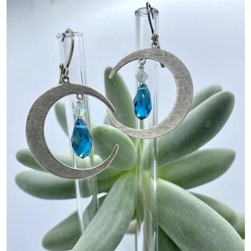 NEW Boho Moon Crystal Gothic Hoop Earrings with Moon-Gothic Earrings, Crystal Earrings, Celestial Earrings, Wiccan Jewelry