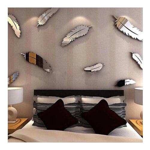 New Romantic 8Pcs Removable Feather Style Decal Art Mural Wall Sticker Home Room DIY Decor 4 Colors Vinyl Mirror Wall Stickers