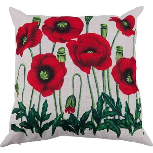 Enchanting Beautiful Oil Painting Red Poppy Flowers Gift Anniversary Day Present Cotton Linen Home Decorative Throw Pillow Case