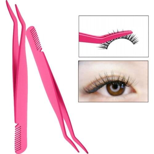 Stainless Steel Eyelash Tweezers with Comb Makeup Volume Lashes Extension Curler False Eyelashes Applicator Clips Beauty Tools