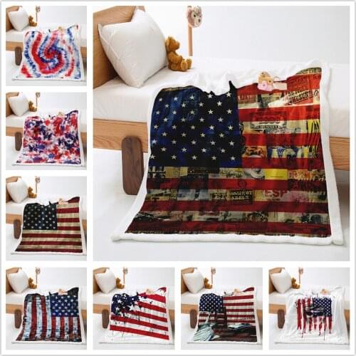 Girls Plush Blanket US Flag Print Fleece Throw Blanket for Bed Sofa Couch Halloween Skull Sherpa Blanket Multicolor