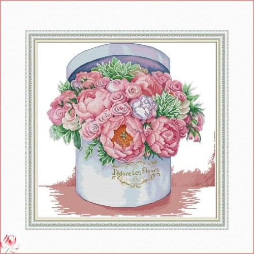 Beautiful Flowers Pattern Cross Stitch Kit 14CT 11CT Counted Printing Fabric DIY Chinese Embroidery Kit Home Wall Decoration