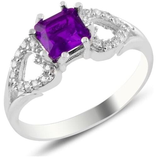 Silver 925 Sterling Amethyst Zircon Engagement Ring